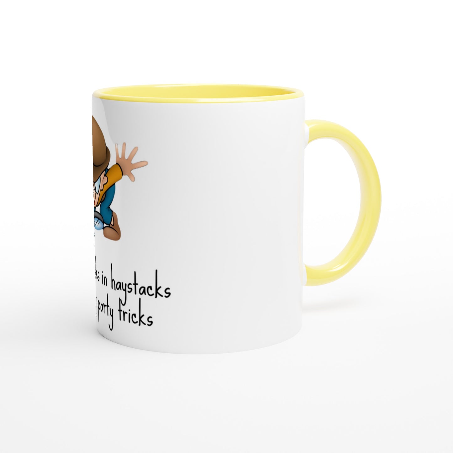 White 11oz Ceramic Mug with Color Inside - Finding Needles in Haystacks