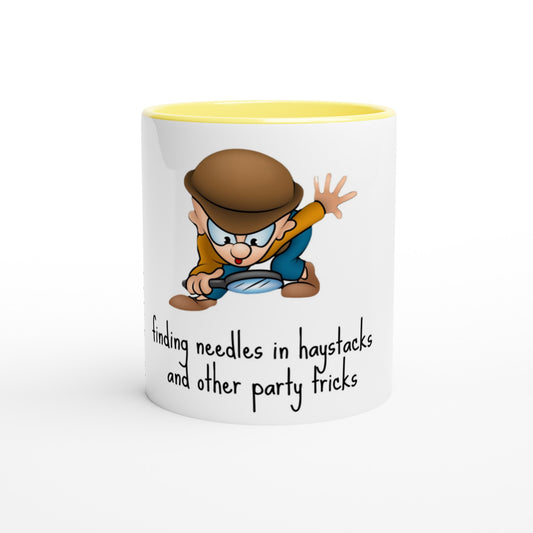 White 11oz Ceramic Mug with Color Inside - Finding Needles in Haystacks