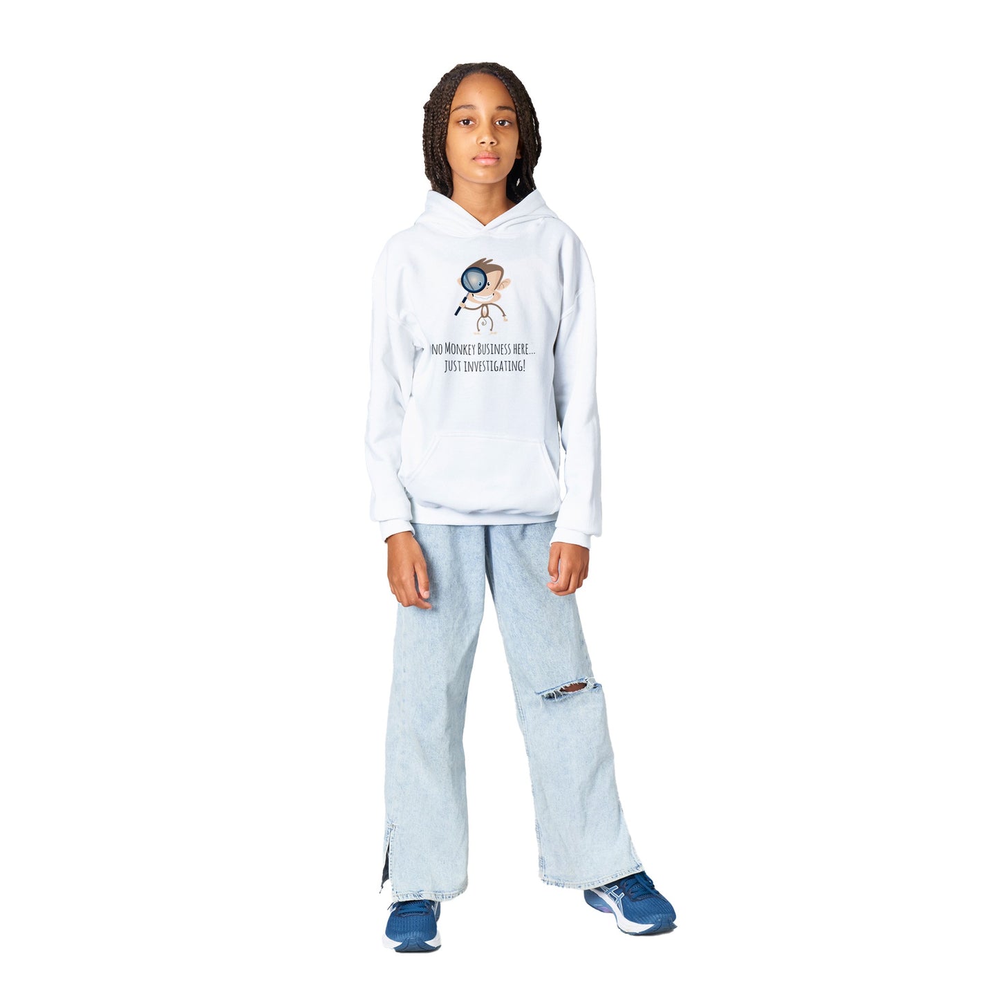 Classic Kids Pullover Hoodie - No Monkey Business Here... Just Investigating!