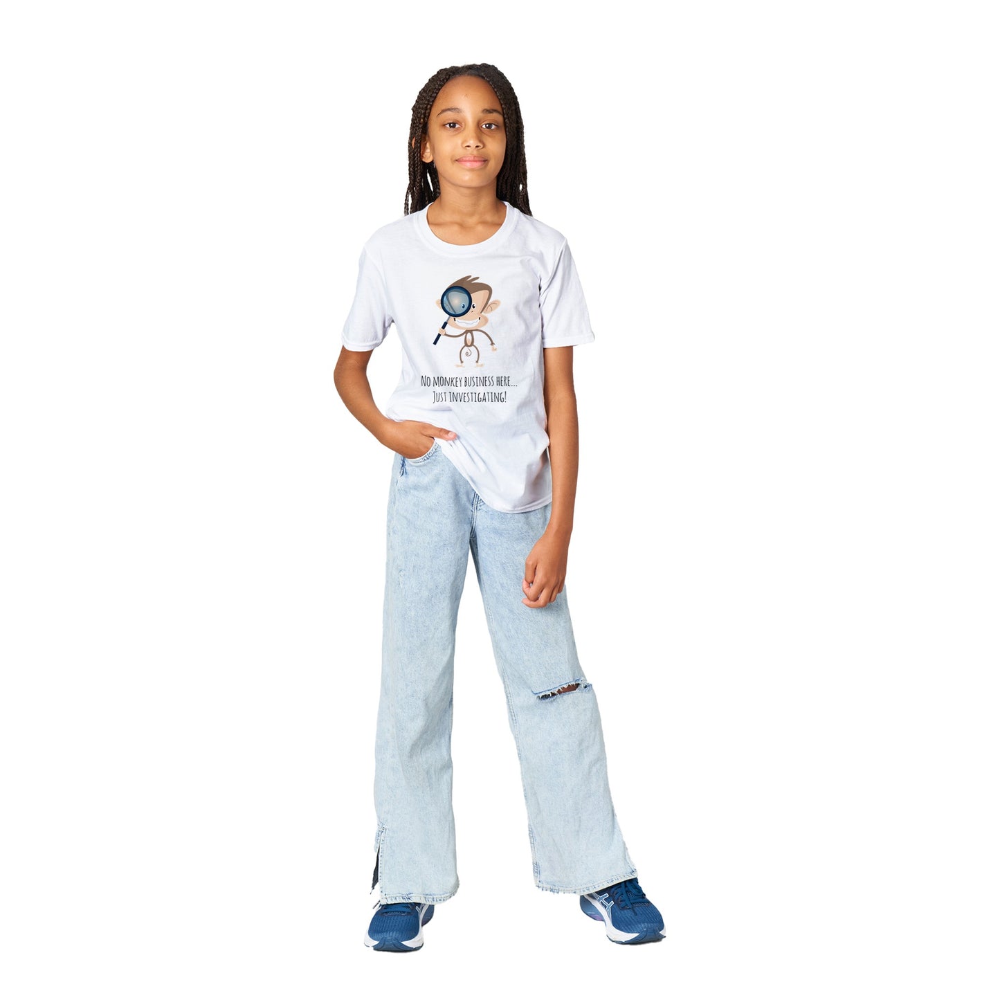 Classic Kids Crewneck T-shirt - No Monkey Business Here... Just Investigating!