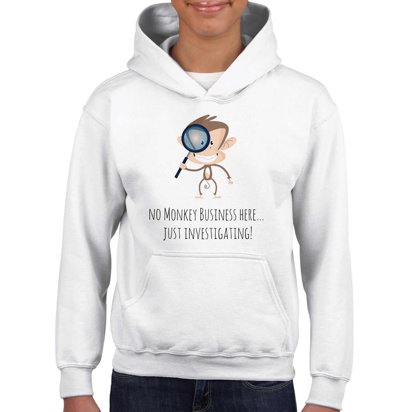 Classic Kids Pullover Hoodie - No Monkey Business Here... Just Investigating!